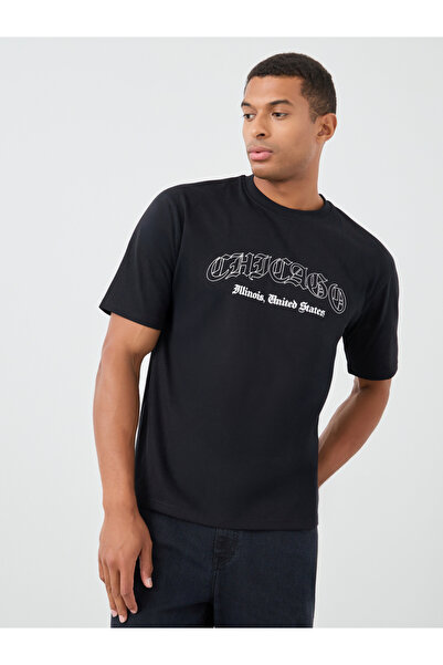 Styli تي شيرت كبير الحجم بطبعة شعار ورقبة دائرية