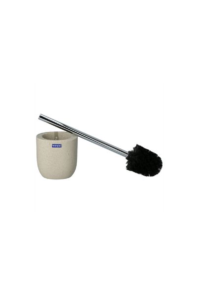 Wenko Contemporary Design Polyresin Toilet Brush with Holder Beige and Silver