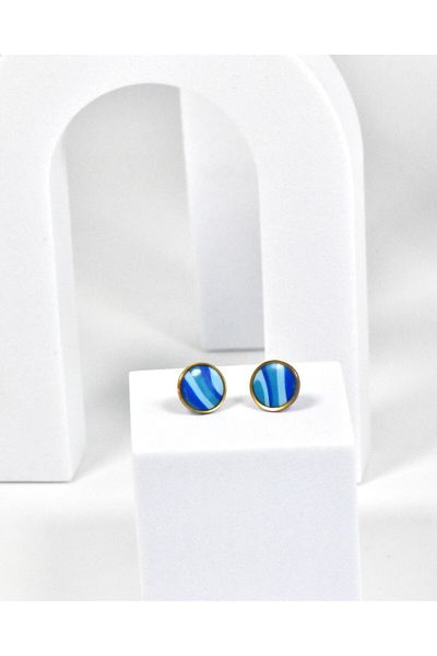 NARRU Cercei NARRU lucrati manual, rotunzi, 1.2 mm, albastru, bleu si auriu, Koralia