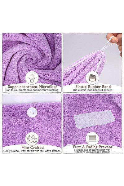 Generic 1Pcs Microfiber Hair Towel Wrap Super Absorbent Twist Bandana Drying Cap With Buttoned Bath Ring Fix