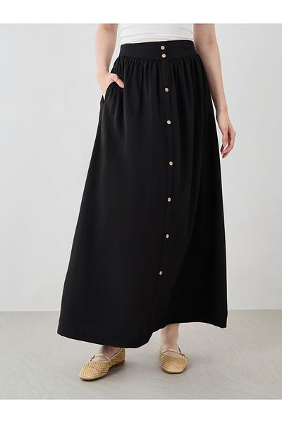 Styli Solid Buttoned A-Line Maxi Skirt