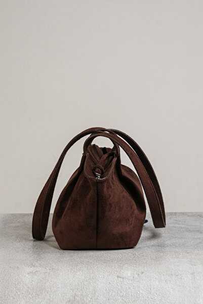 Çantacımstore Geantă de damă din piele intoarsa cu maner dublu piele intoarsa maro 8226