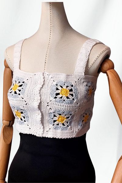 Uretti - Star 7202 3650 Hand Knitted Summer White Women's Bustier / Crop Blouse - 36/38/40 - Light Blue