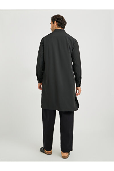 Take Two By Styli Men Black Solid Stand Collar Long Sleeve Kurta