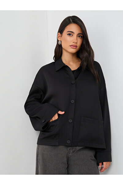 Styli جاكيت مربع الشكل بأزرار أمامية صلبة وجيوب جانبية