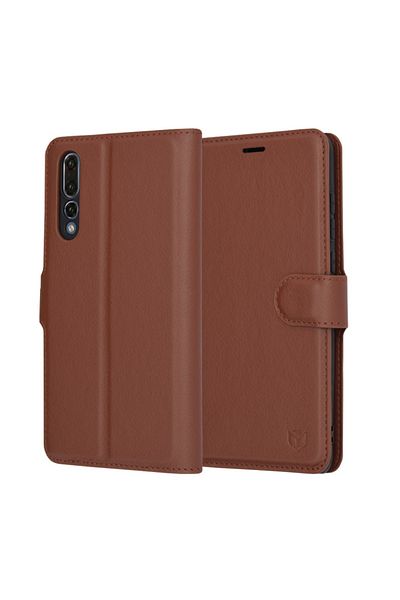SKYDDAR INNOVATION Husă pentru Huawei P20 Pro, piele tip folio, portofel interior, finisaje premium, set stickere, maro