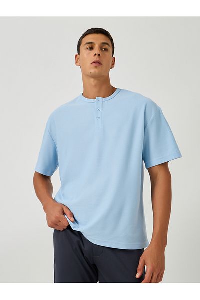 Styli Men Textured Henley Neck Relaxed Fit T-Shirt