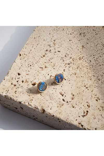 NARRU Handmade NARRU earrings, round, 1.2 mm, blue, navy and gold, Koralia