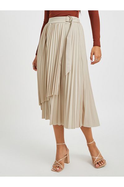 Styli Pleated Wrap Belted A-Line Midi Skirt