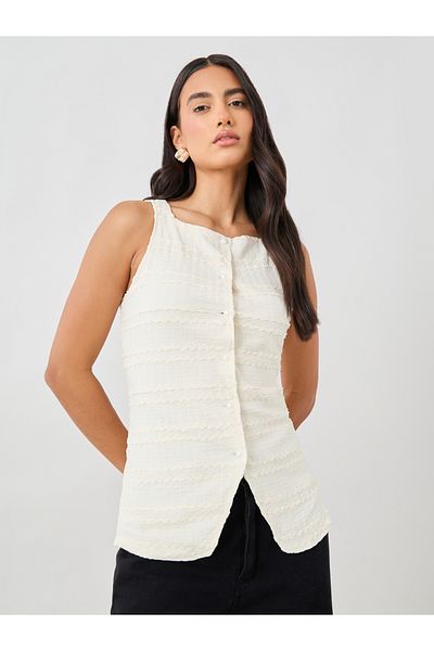 Styli Textured Square Neck Button Front Waistcoat