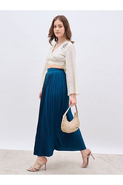 Styli Pleated Flared Maxi Skirt