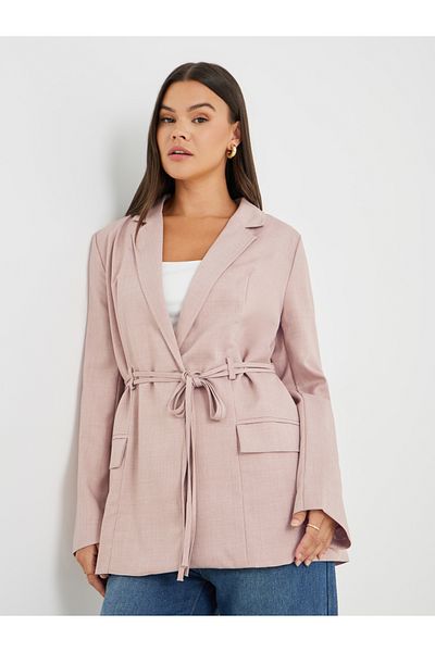 Styli Regular Fit Linen Look Belted Blazer