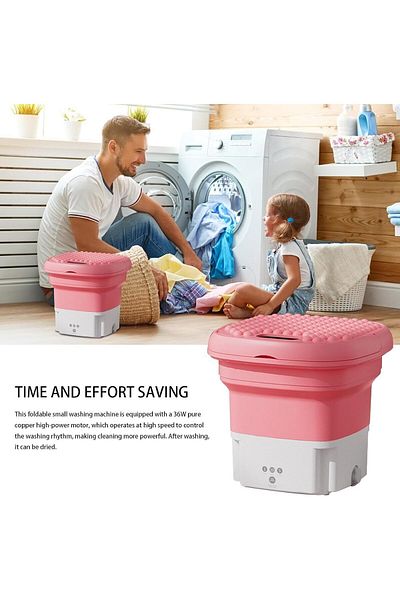 fulina 2.8L 36W Mini Washing Machine,Foldable with Drain Basket Drain Pipe,Automatic Ultrasonic,Pink