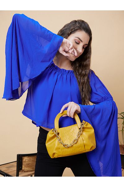 Globus By Styli بلوزة سادة بأكمام جرسية ورقبة مربعة مجمعة