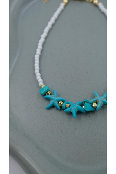 Jerie Turquoise Starfish Detail Beaded Anklet