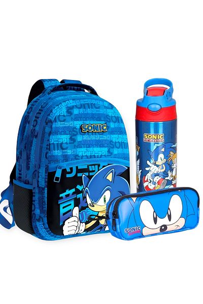 Sonic Boom School Bag, Pencil Bag - Sonic Steel Flask 500 ml Gift