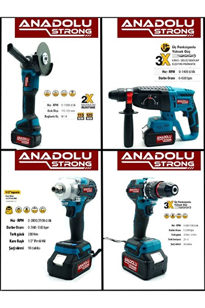 Anadolu Strong Tr-453 5'li Pro Set Kömürsüz Kırıcı Delici Matkap Vidalama Taşlama Bijon Sökme Kaynak