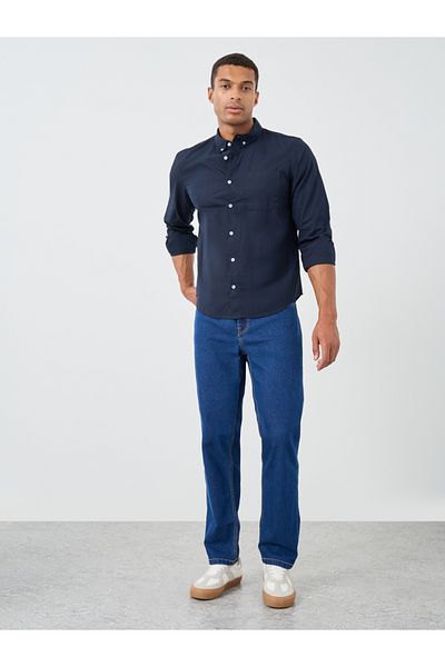 Styli Solid Button Down Regular Fit Poplin Shirt