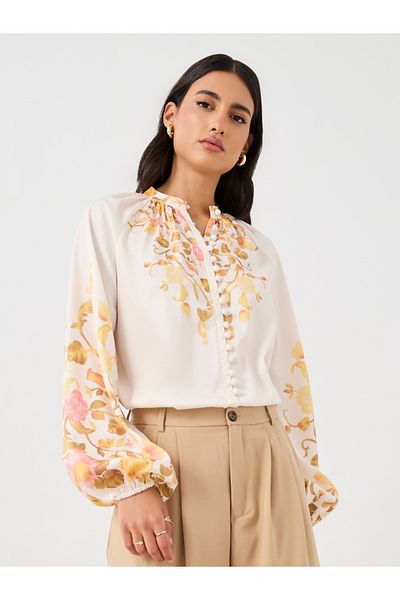 Styli Floral Print Balloon Sleeve Buttoned Shirt