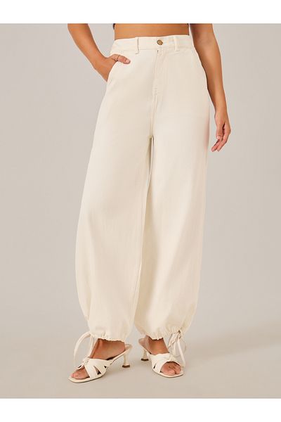 Styli Mid Rise Drawstring Hem Wide Leg Jeans