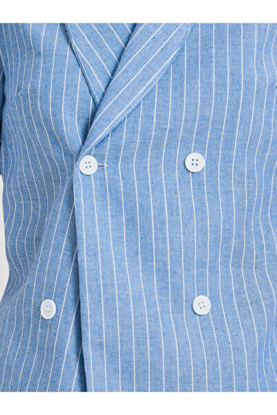 Styli Striped Button Up Short Sleeve Blazer