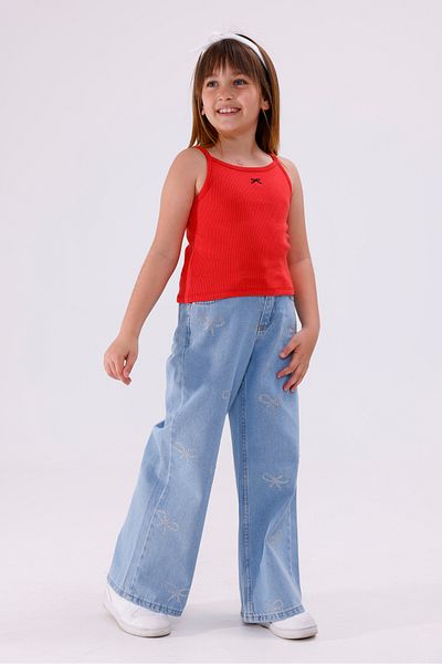 GİYİCEM TEKSTİL Girl's Bow Stone Denim Trousers 2207