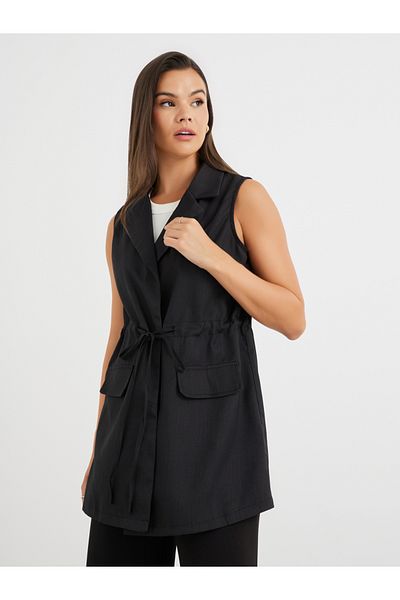 Keenly By Styli Solid Drawstring Waist Sleeveless Blazer