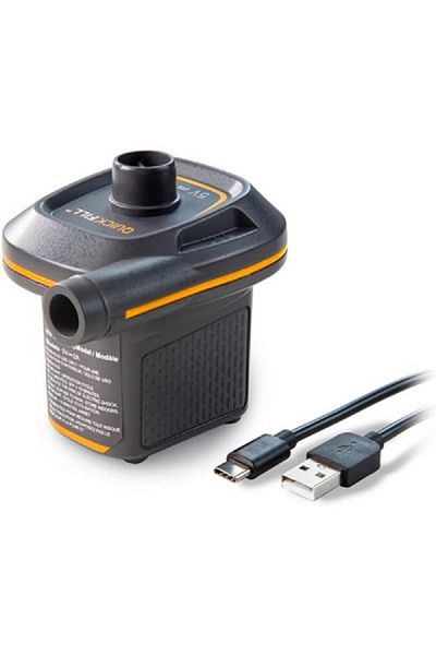 Intex مضخة هواء صغيرة محمولة وخفيفة الوزن مزودة بمنفذ USB باللونين الأسود والبرتقالي
