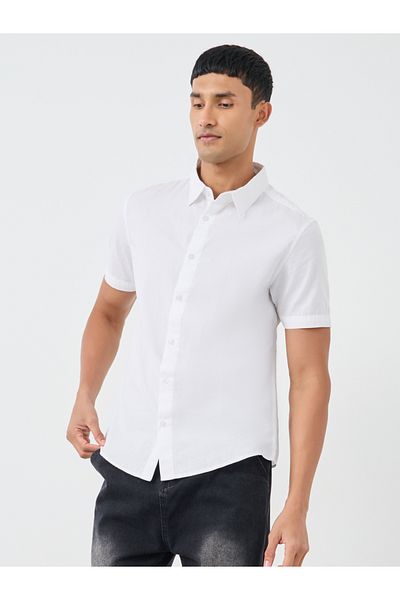 Styli Solid Poplin Woven Regular Fit Short Sleeve Shirt
