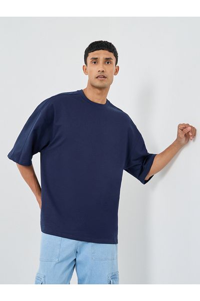 Styli Solid Terry Boxy Fit Round Neck T-Shirt