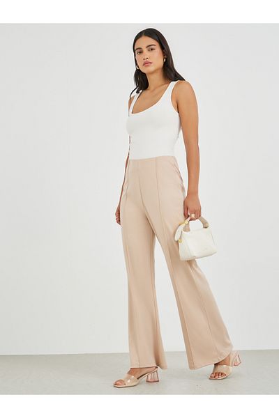 Styli High Rise Wide Leg Pants with Pintuck Detail