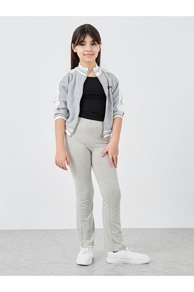 Styli Girls Grey Solid Elasticated Waistband Flared Leggings