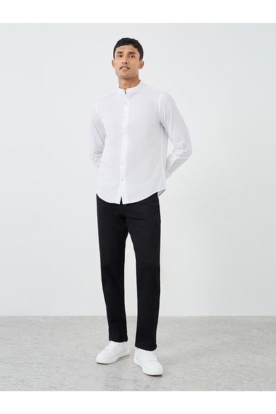 Styli Solid Mandarin Collar Regular Fit Poplin Shirt