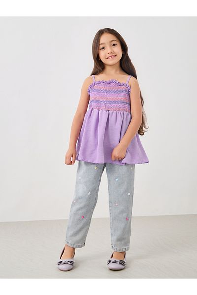 Styli Girls Smocked Square Neck Strappy Blouse