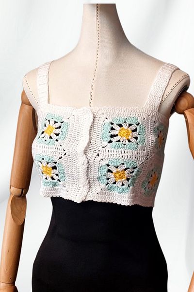 Uretti - Star 7202 4612 Hand Knitted Summer White Women's Bustier / Crop Blouse - 36/38/40 - Turquoise