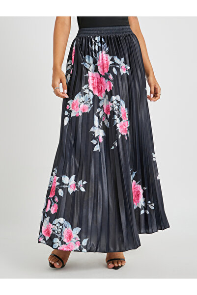 Styli Floral Print Pleated A-Line Maxi Skirt