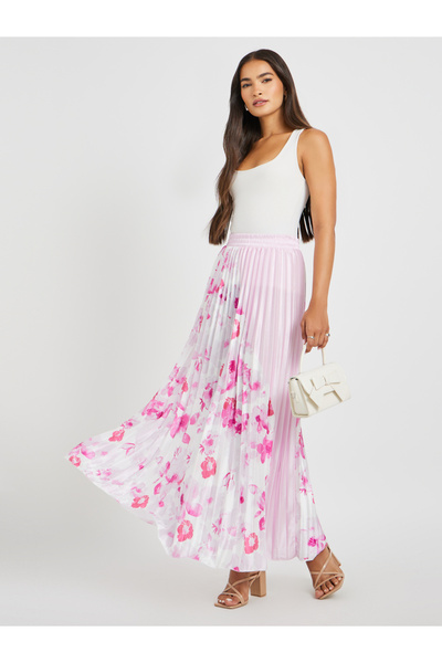 Styli تنورة ماكسي مطوية بطبعة زهور على شكل حرف A