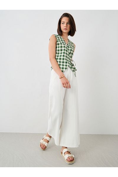 Styli Checked Sleeveless Wrap Top with Tie-Up Detail