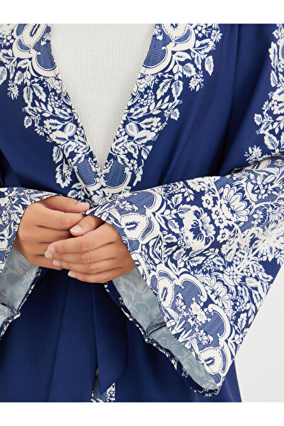 Keenly By Styli Floral Print Open Front Belted Maxi Kimono