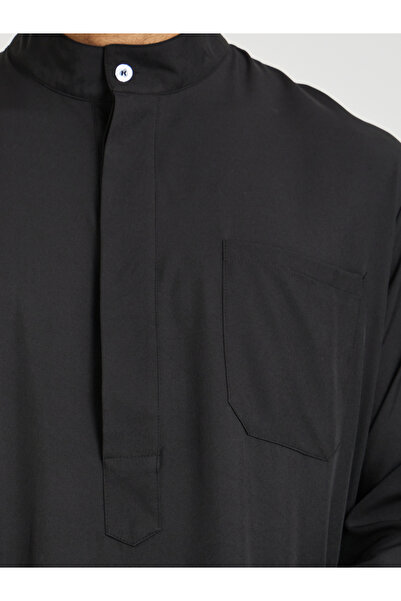 Take Two By Styli Men Black Solid Stand Collar Button Front Long Sleeve Kurta