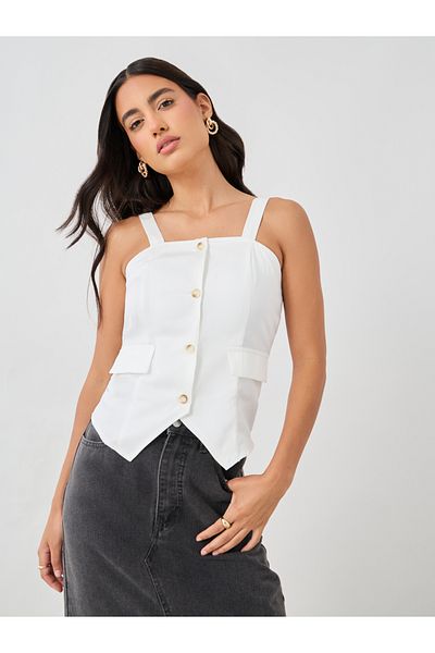 Styli Strappy Buttoned Asymmetric Hem Waistcoat