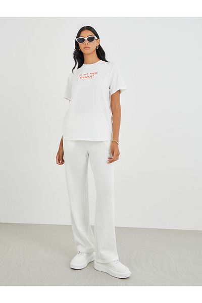 Styli Slogan Print Round Neck T-Shirt