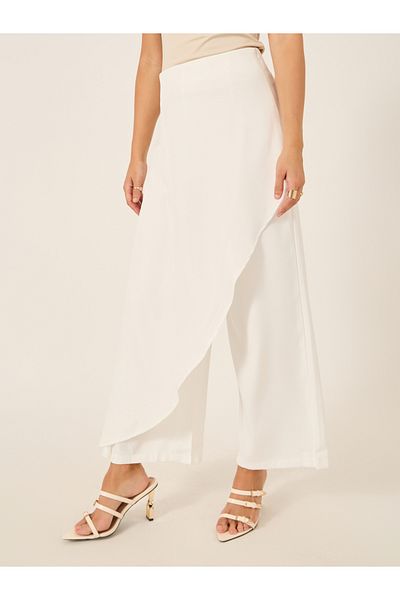 Styli Solid Wrap Overlay Wide Leg Pants with Side Zip