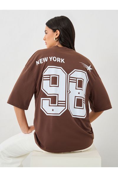 Styli Slogan Print Round Neck Oversized T-Shirt