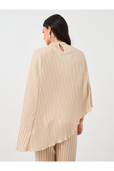 Styli High Neck Plisse Asymmetric Hem Top