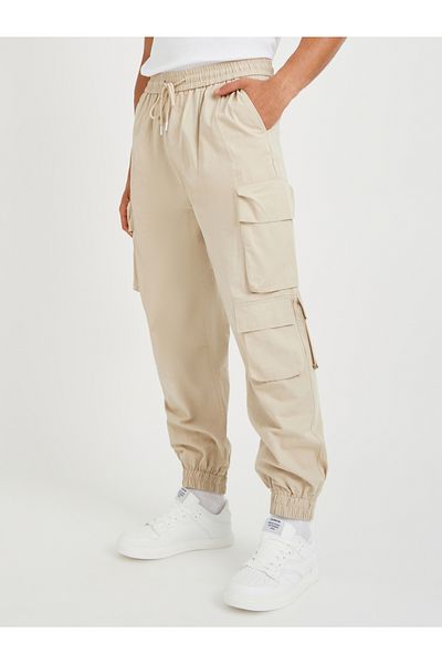 Styli Cotton Twill Utility Relaxed Jogger with Multi Pocket Details