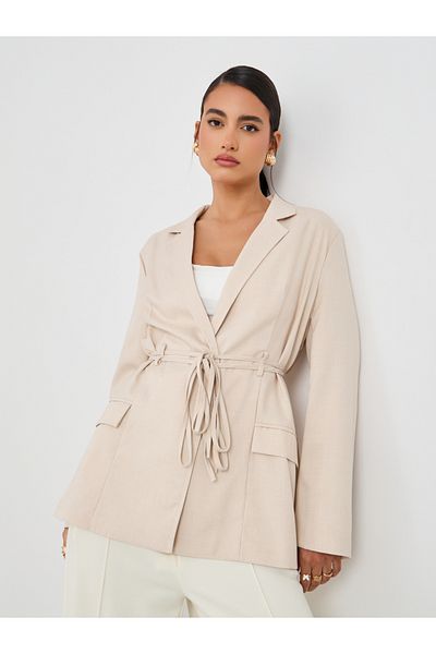 Styli Regular Fit Linen Look Belted Blazer
