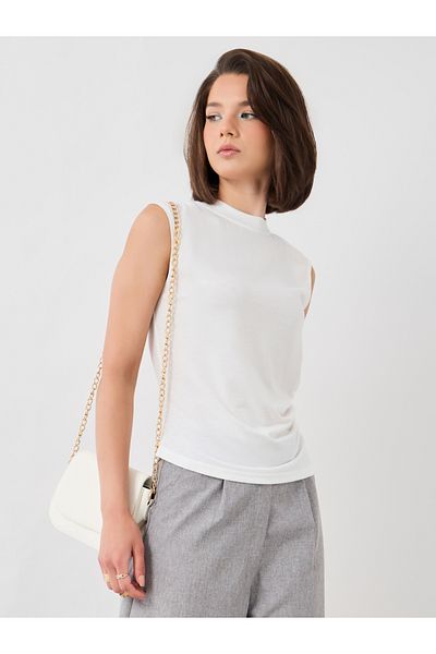Styli Solid Sleeveless High Neck Top