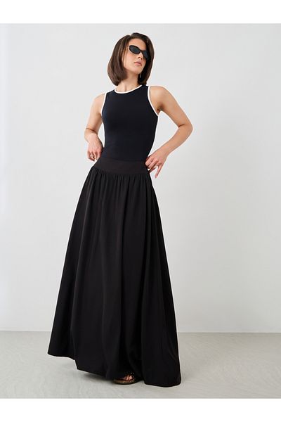 Styli Solid Elasticated Waistband A-Line Maxi Skirts