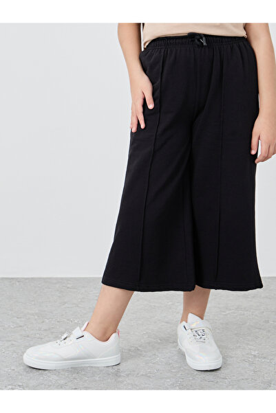 Styli Girls Black Solid Pintuck Wide Leg Culottes